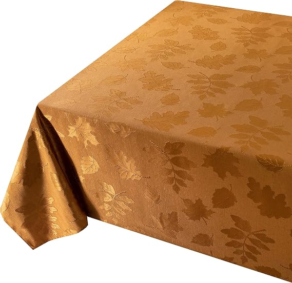 Benson Mills Harvest Legacy Damask Fabric Table Cloth Fall, Harvest, and Thanksgiving Tablecloth (Amber-Bronze, 60 x 84 Rectangular)