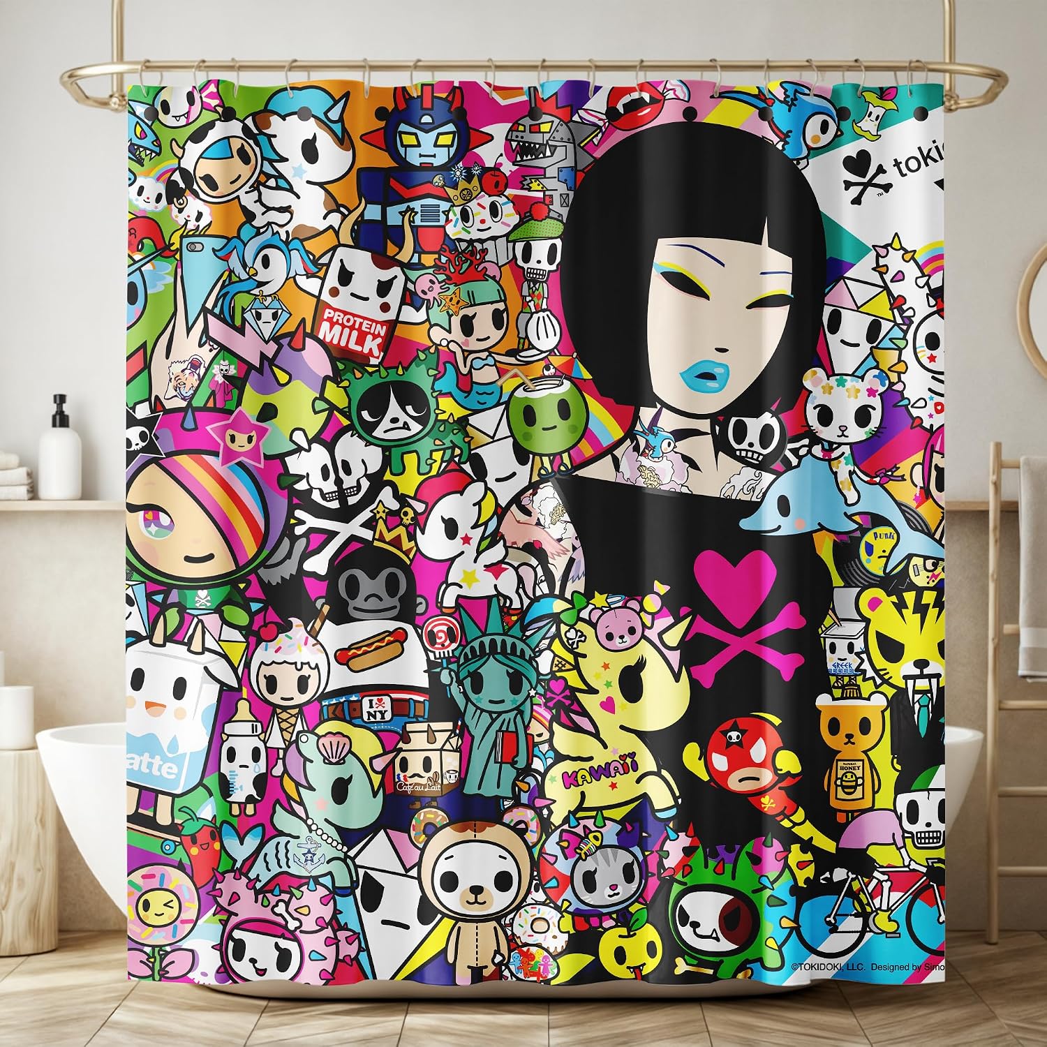 Tokidoki Waterproof Shower Curtain Cute Unicorno Bath Curtain, 72x72 Inch