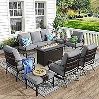 Vista 52 de MFSTUDIO Juego de muebles de patio de 6 piezas con mesa de fogata de gas de 45 pulgadas (hasta 7 asientos), sofás de conversación de patio con marco