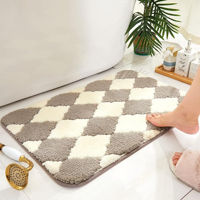 COSY HOMEER Bath Mats Non-Slip 80 × 50 cm Absorbent Fluffy Microfiber Bath Rug for Shower Bathtub Bathroom,Beige