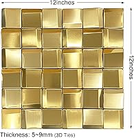 Vista 3 de 3D Wall Panels Golden 2x2 Metal Mosaic Tile Sheets Backsplash Accent Wall Gold Décor [5 Sheets]