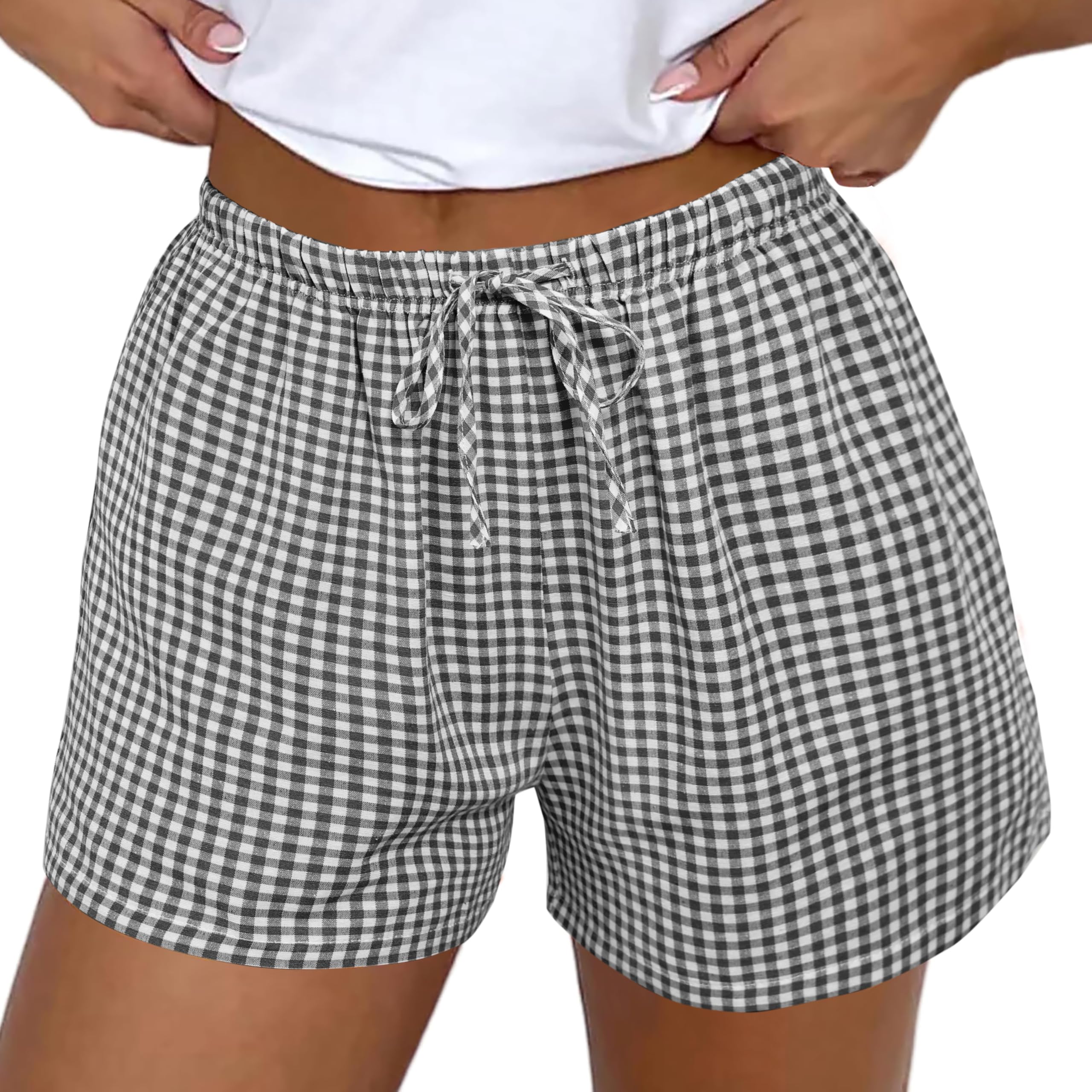 Boxer Shorts Gingham Shorts Y2K Beach Bottoms | Plaid Shorts Y2K Pajama Bottoms Two Pockets