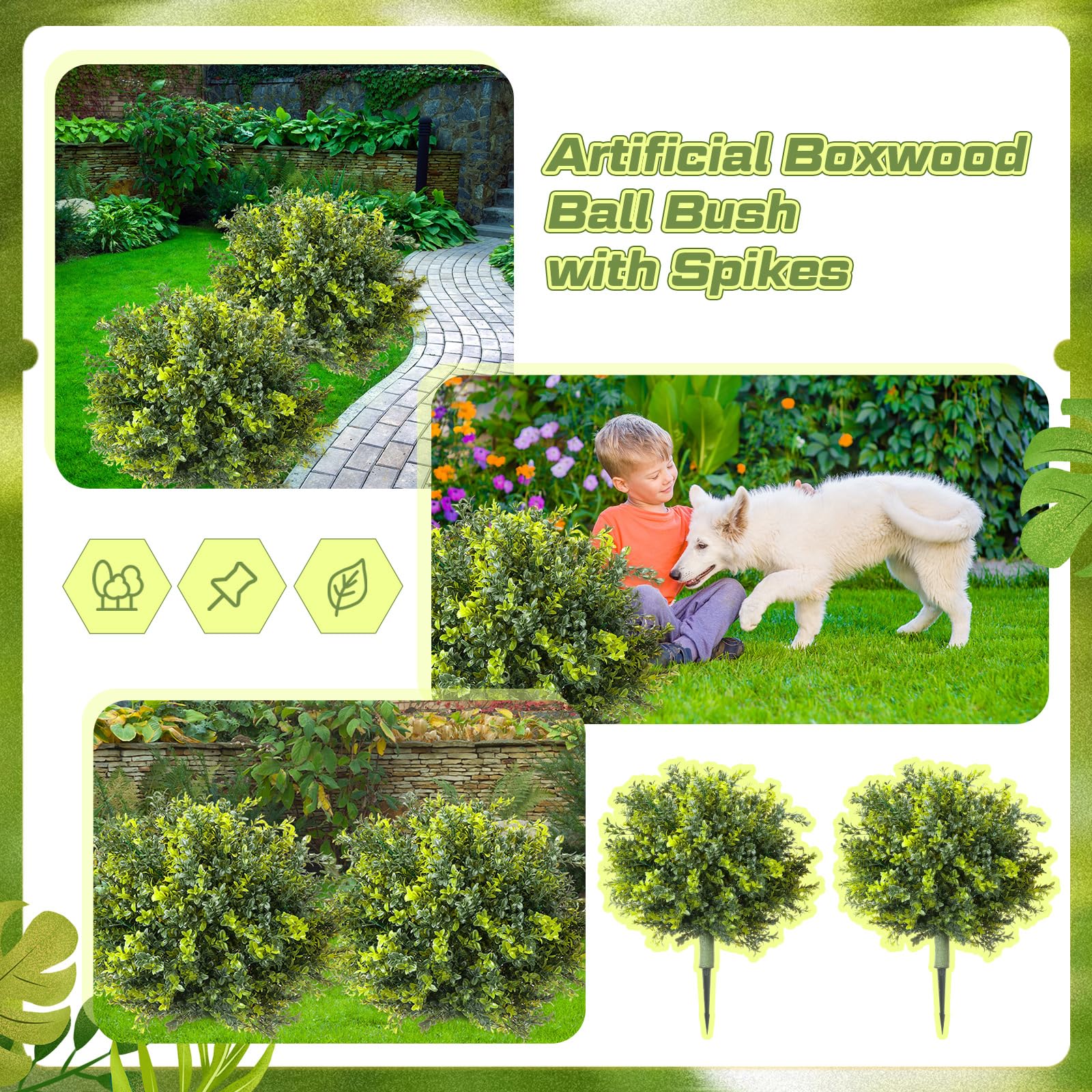 2 Künstliche Buchsbaum-Kugeln Mit Erdspieß – 54,9 Cm, UV-beständig – Für Garten, Terrasse & Balkon