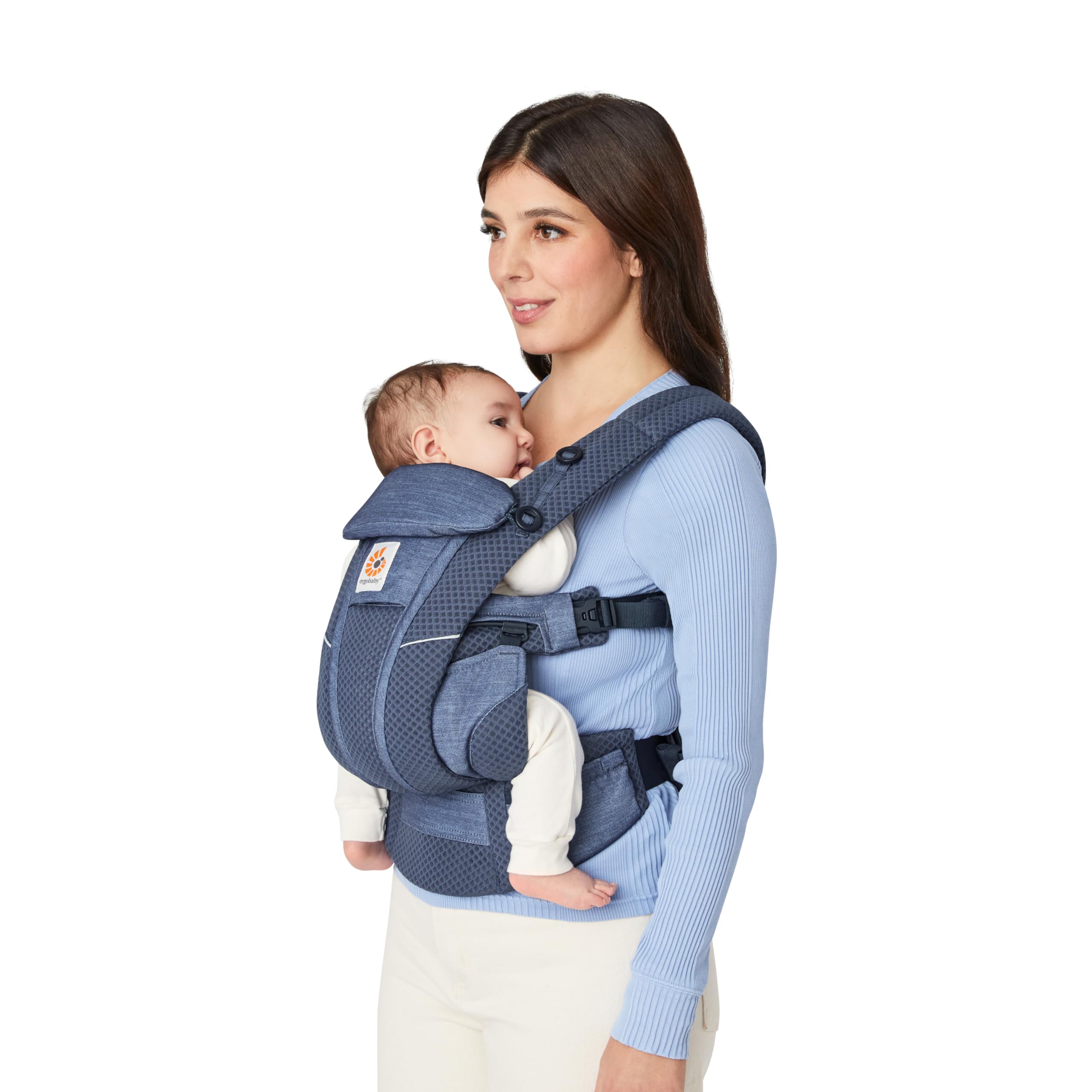 Ergobaby Omni Breeze Marsupio per neonati, 4 posizioni SoftFlex Mesh marsupio ergonomico frontale, Heathered Denim Blue