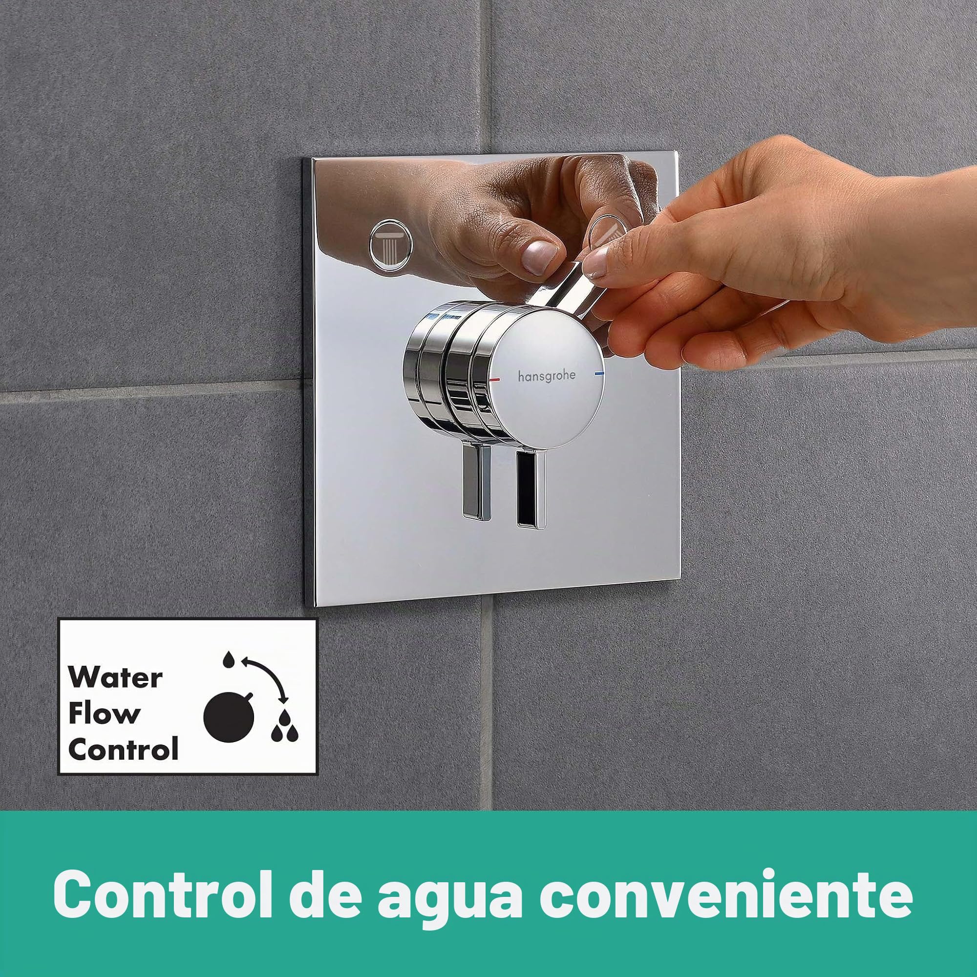 hansgrohe DuoTurn E, grifo de ducha empotrado para 2 funciones, grifo monomando ducha rectangular, mezclador monomando de ducha para iBox universal 2, cromo
