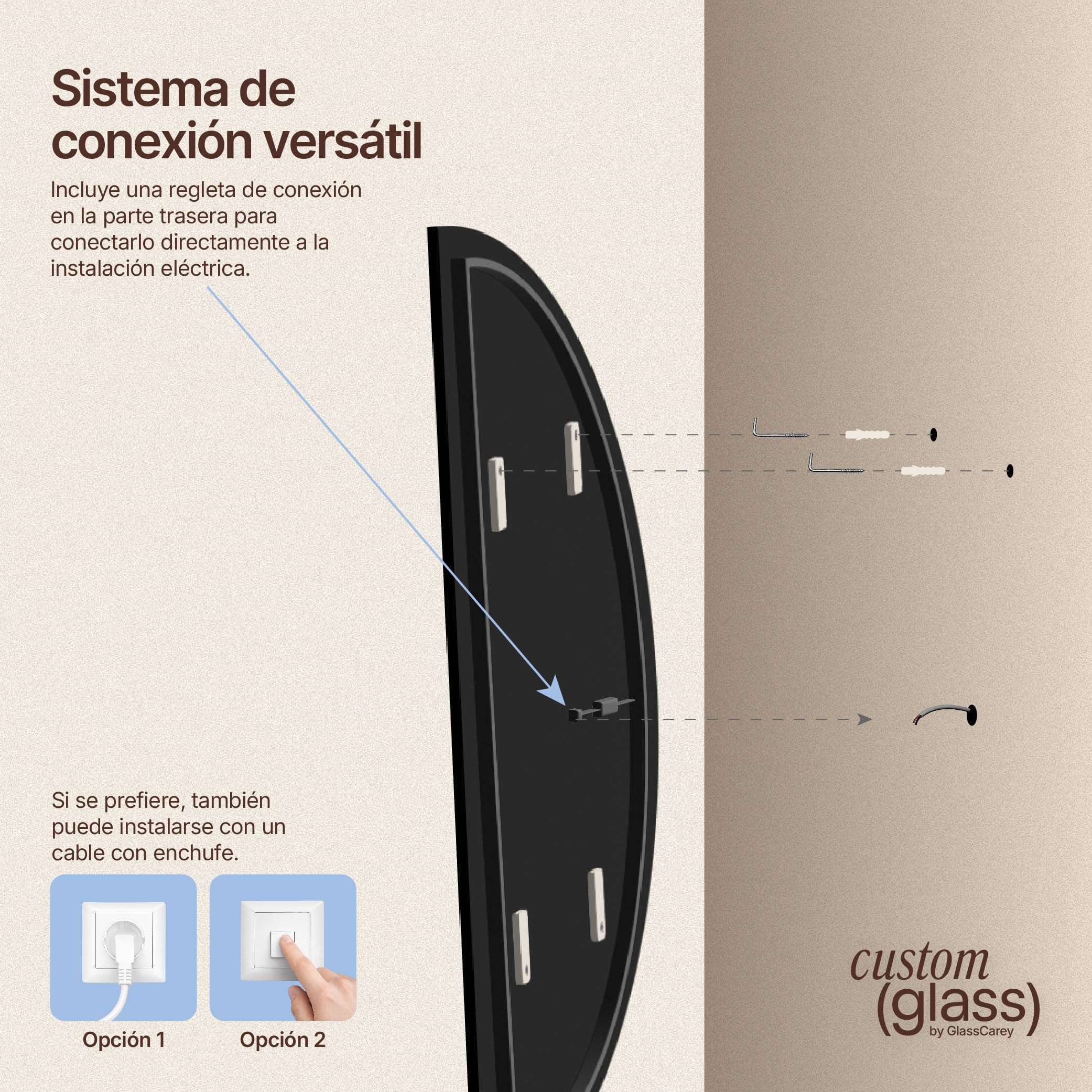 CustomGlass Espejo Semicircular Led 154X66 cm de Pared Diseño Media Luna con Iluminación Decoreativa Varias Madidas Ideal para Recibidor Dormitorio Salón o Baño (Semicircular 154X66 cm)