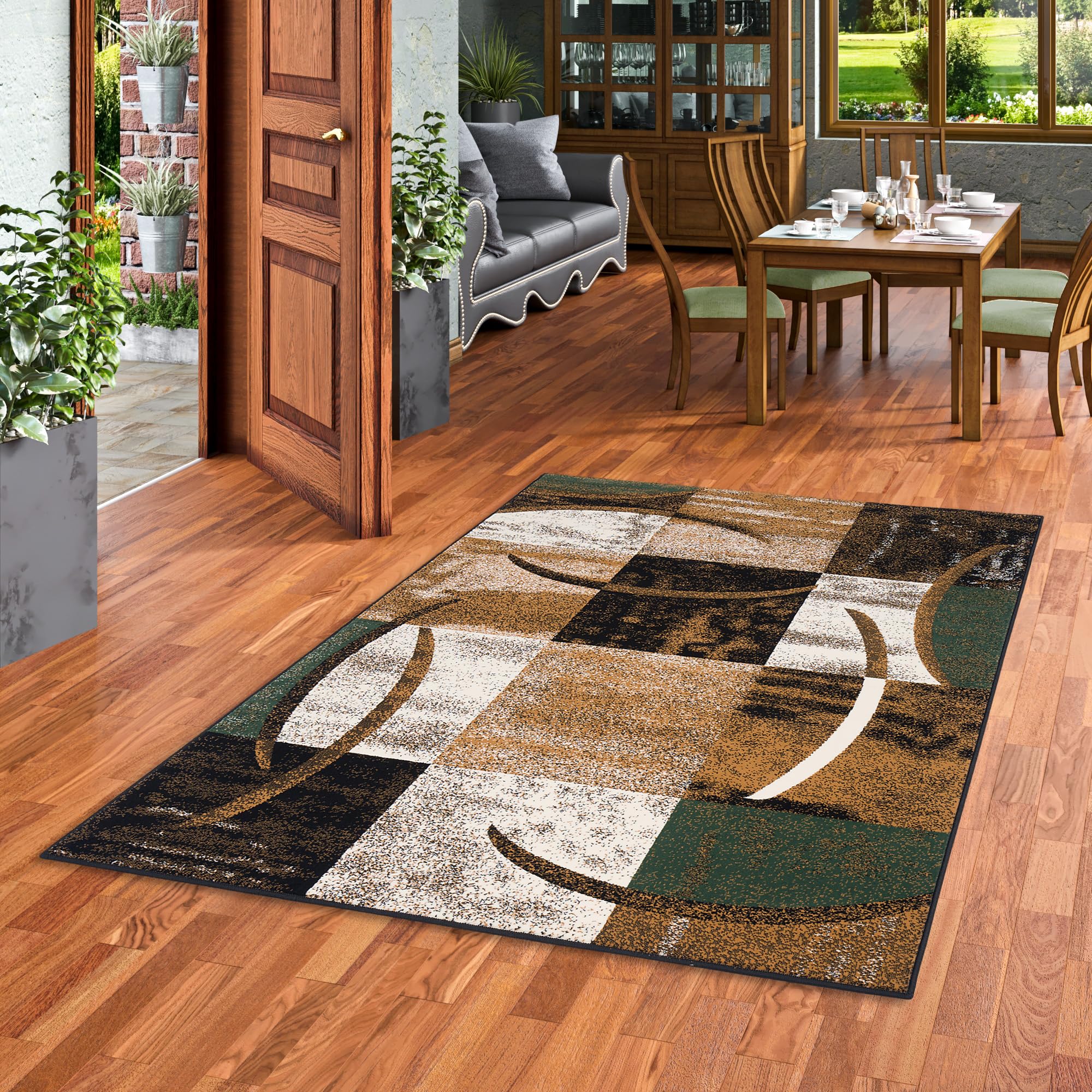 Pergamon Designer Teppich Modern Wohnzimmer Schlafzimmer Esszimmer Kurzflor Brilliant Beige Grün Trend