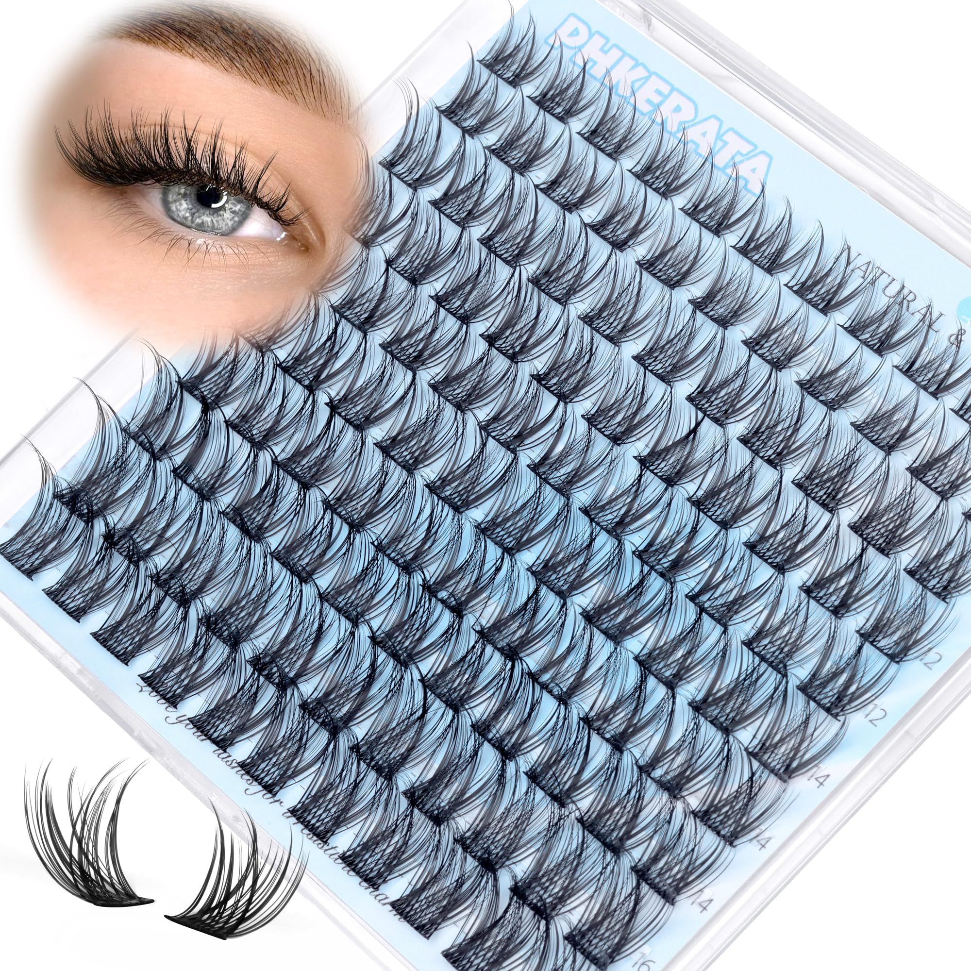 PHKERATA Natural Lash Clusters Wispy Eyelash Clusters, Eyelash Extensions C Curl Individual Lashes, Mix Length Natural Look Lashes with Thin Lash Band, 10-16mm, 110 pcs