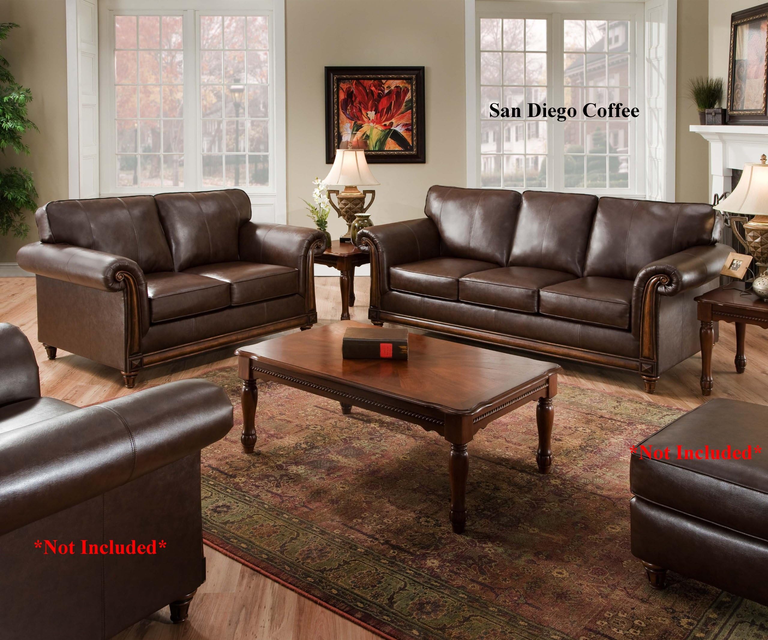 Simmons San Diego Coffee Leather Sofa & Loveseat Living Room Set