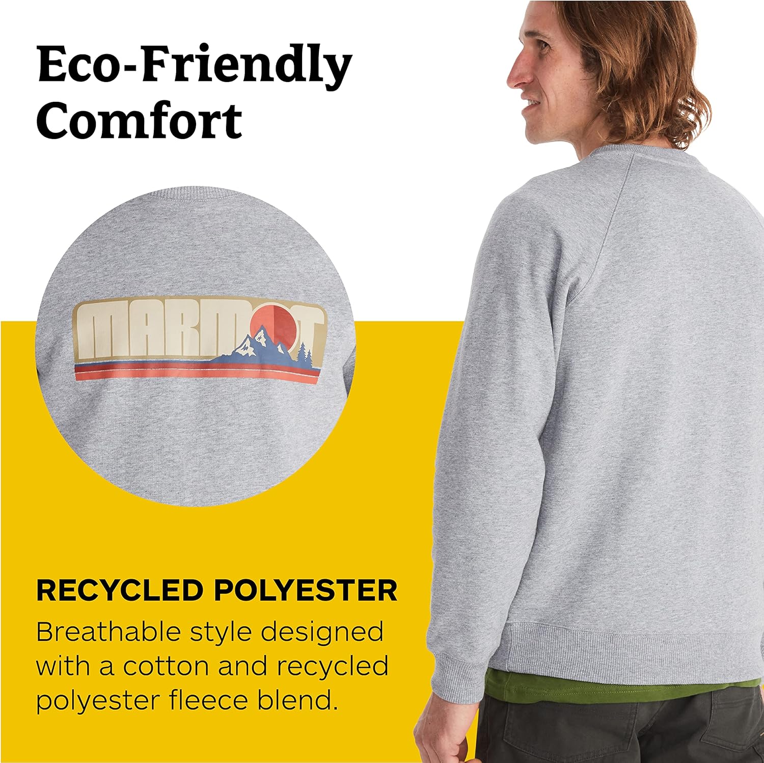 MARMOT Men's Montane Crew Sweatshirt - Screen Printed Graphic on Warm, Breathable, Eco-Friendly Cotton/Poly Blend