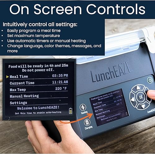 Miniatura 7 de LunchEAZE Fiambrera térmica inalámbrica profesional  Alimentada por batería, capacidad de 4 tazas, 220 F máximo, calefacción programada automática,