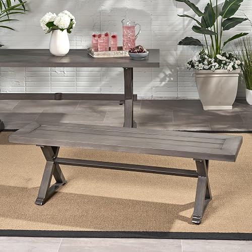 Modern Outdoor Aluminum Dining Bench, Dark Gray