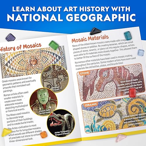 Miniatura 6 de National Geographic - Kit de mosaico para niños, kit de mosaico para crear 3 proyectos de arte de mosaico de vidrio, incluye azulejos de vidrio