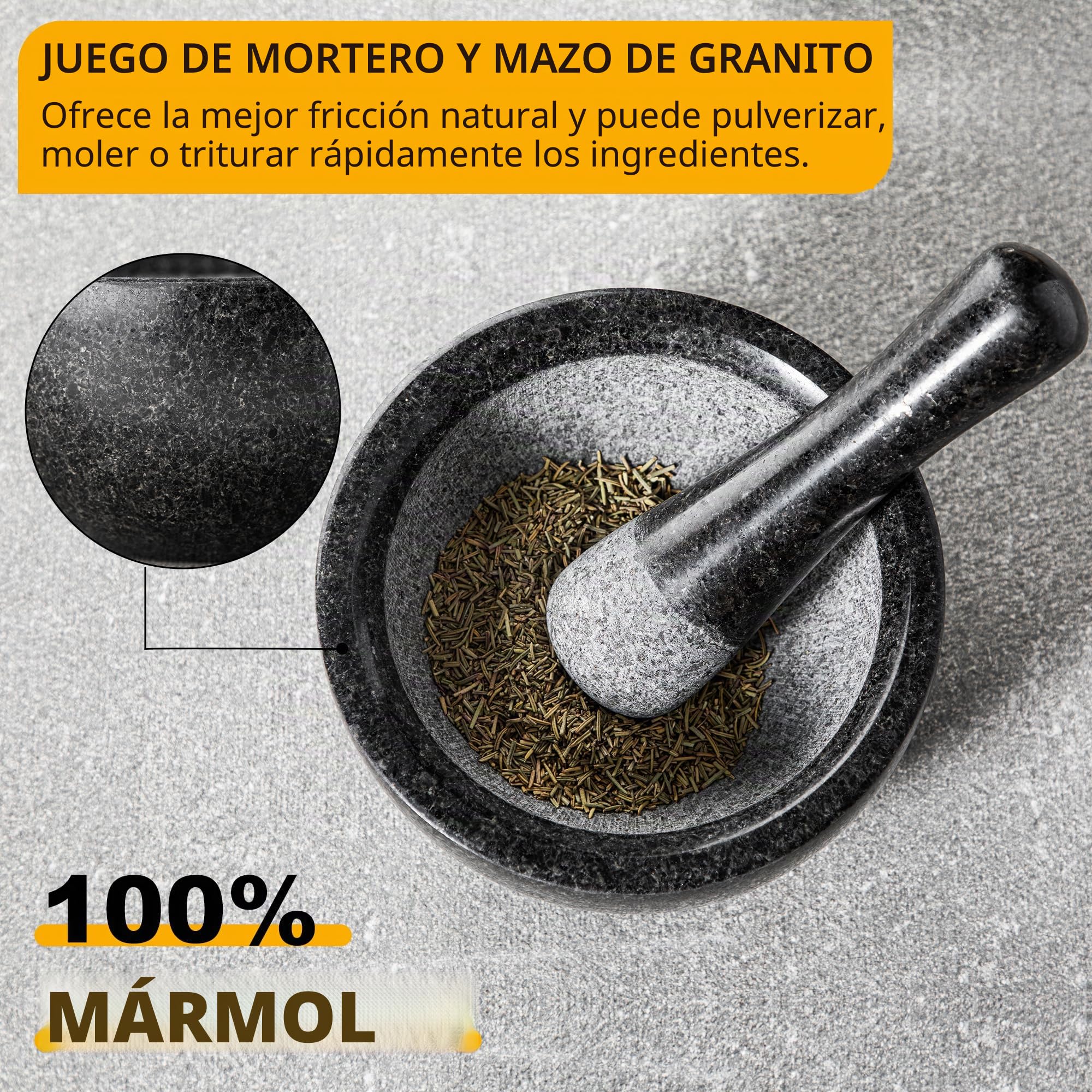 Velaze - Mortero y Millón de cocina de granito, para especias y hierbas, diámetro de 16 cm, color piedra natural