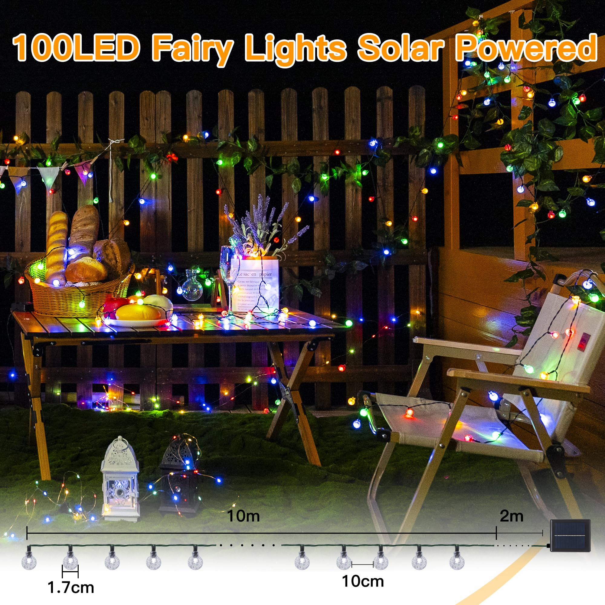Ollny Solar Lights Outdoor Garden, 12m 100LEDs Fairy Lights Solar Powered Waterproof - Image 2