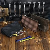 Vista 5 de Bolsa de herramientas de lona encerada, bolsa de herramientas resistente con cremallera suave y bolsa multiusos con mosquetón