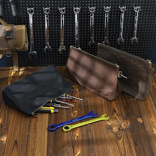 Miniatura 10 de Bolsa de herramientas de lona encerada, bolsa de herramientas resistente con cremallera suave y bolsa multiusos con mosquetón