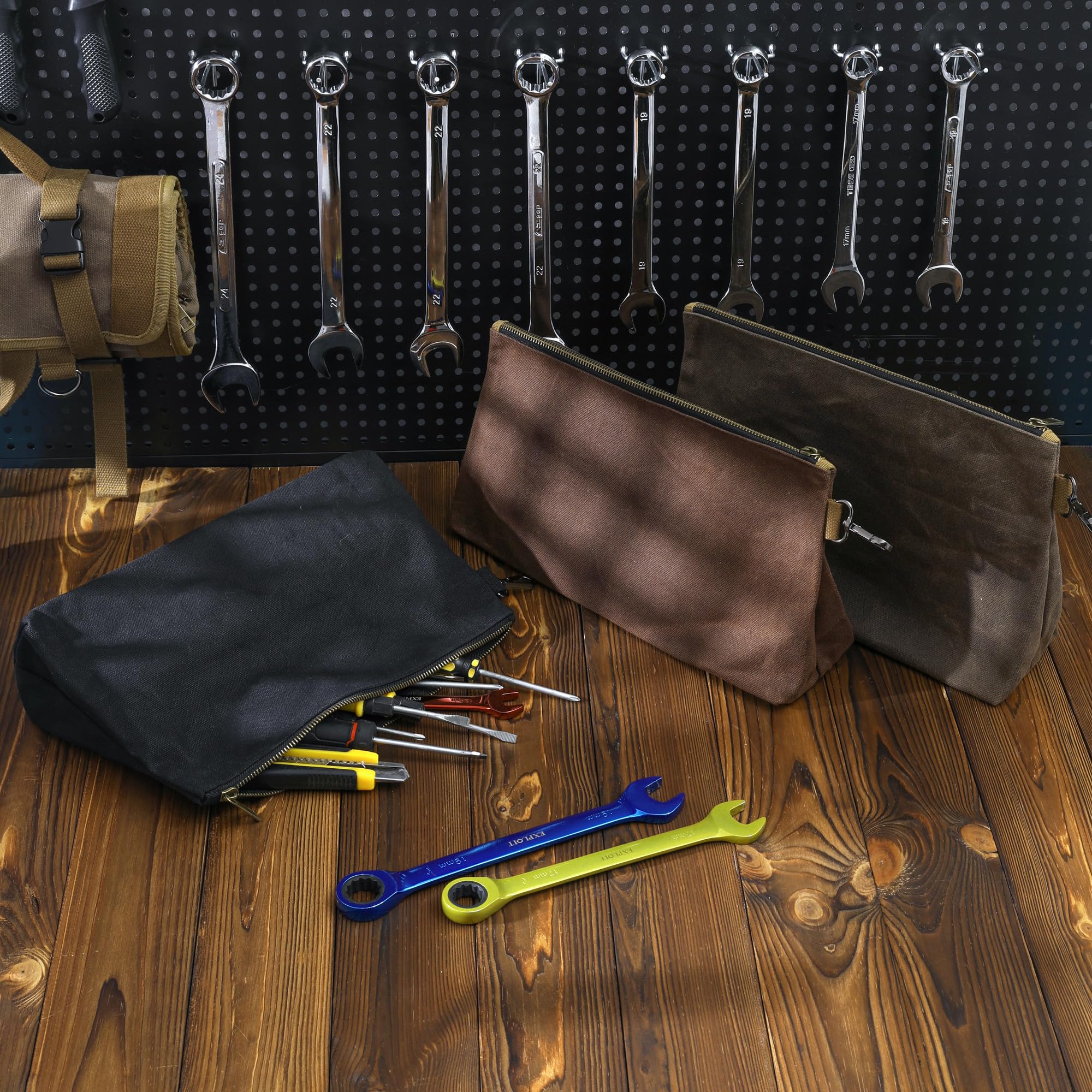 Amazon.co.jp: ワックスキャンバスツールポーチ、丈夫な3パックツール