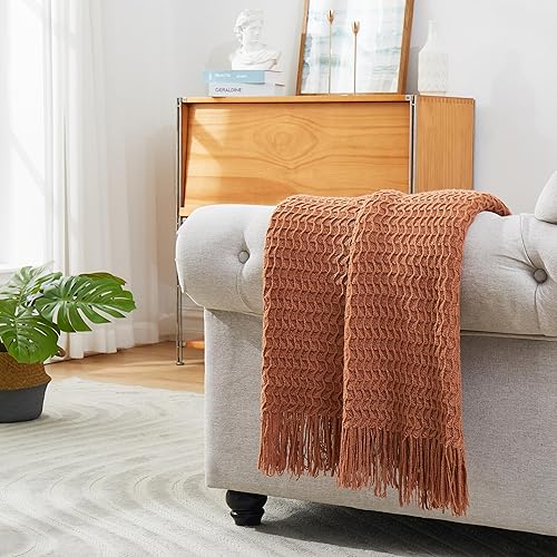 Miniatura 4 de Counfeisly Manta de punto acrílico con motivos de concha marrón, manta de cama suave, ligera y transpirable, para cualquier cama para todas las
