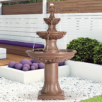 TITIMO 48" High Italian Feature Freestanding Water Fountain Outdoor and Indoor,3-Tier Roman Pillar Waterfalls Fountains for Garden,Patio,Yard,Deck,Backyard,Porch Brown