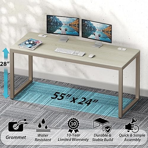 Miniatura 4 de SHW Escritorio para computadora de oficina de grado comercial de 55 pulgadas, arce