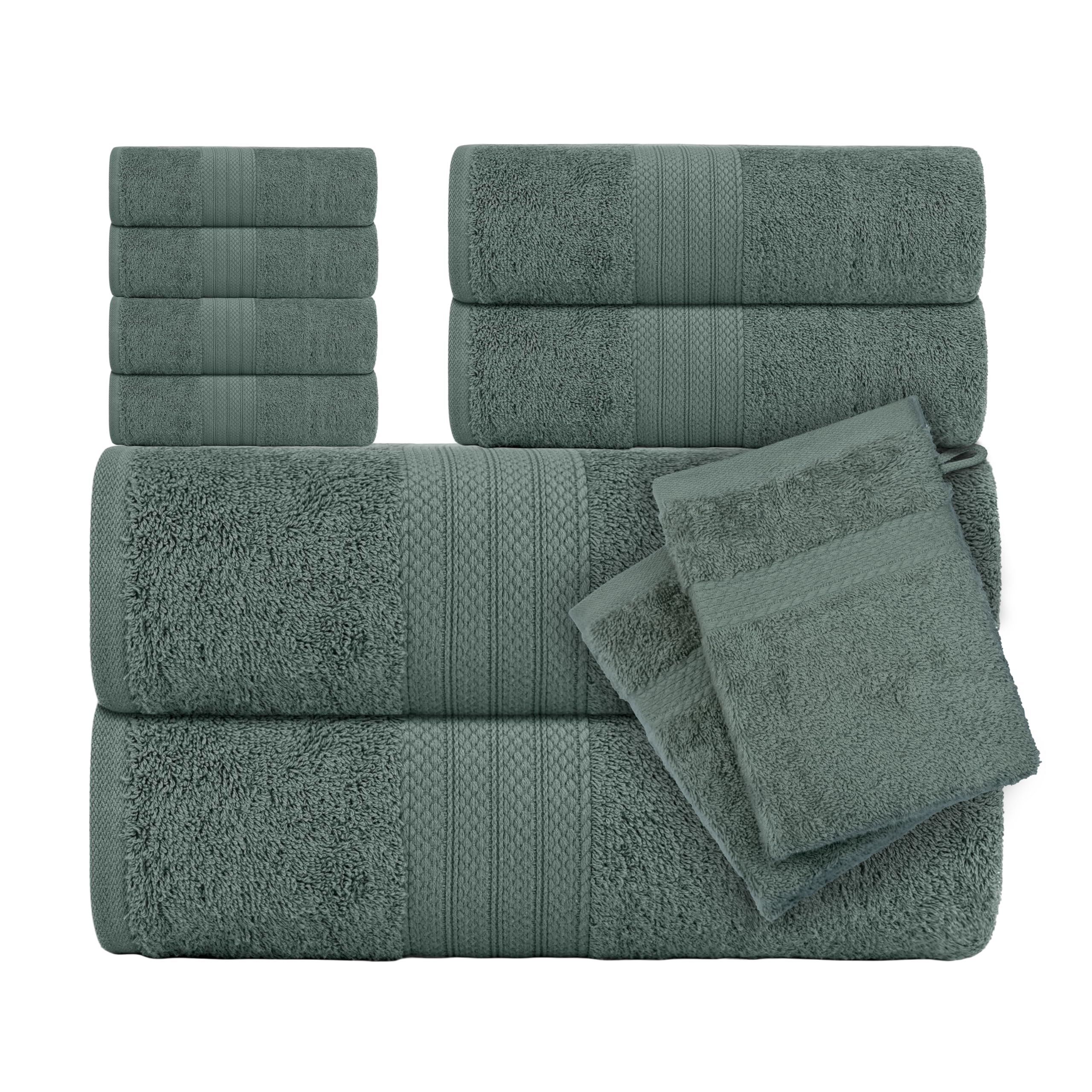 CTL® 8 Piece Towel Set 500 GSM - 2 Bath Towels, 2 Hand Towels and 4 Washcloths & 2 Wash Gloves Free 100% Cotton Hotel Quality Family Pack Towel Bale Set Highly Absorbent (Charcoal, 8 Piece Bale Set)