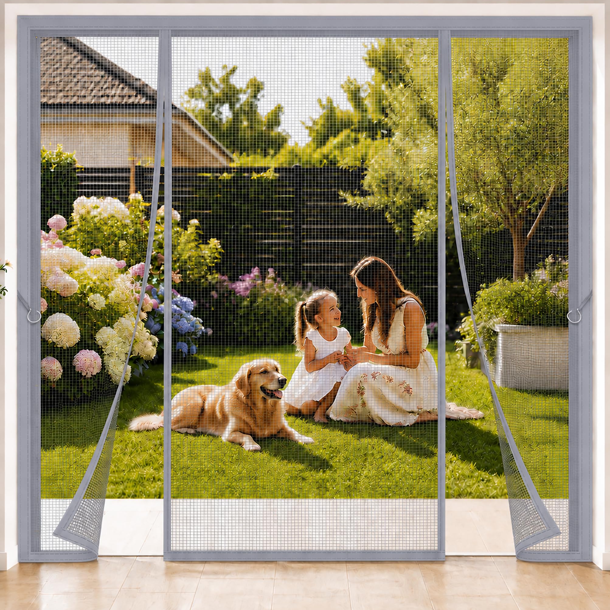 Magnetic Double Opening Screen Door 175x180cm Grey Reliable auto-Closing System that Works Every Single time for expansive Garden Openings and Rear House exits