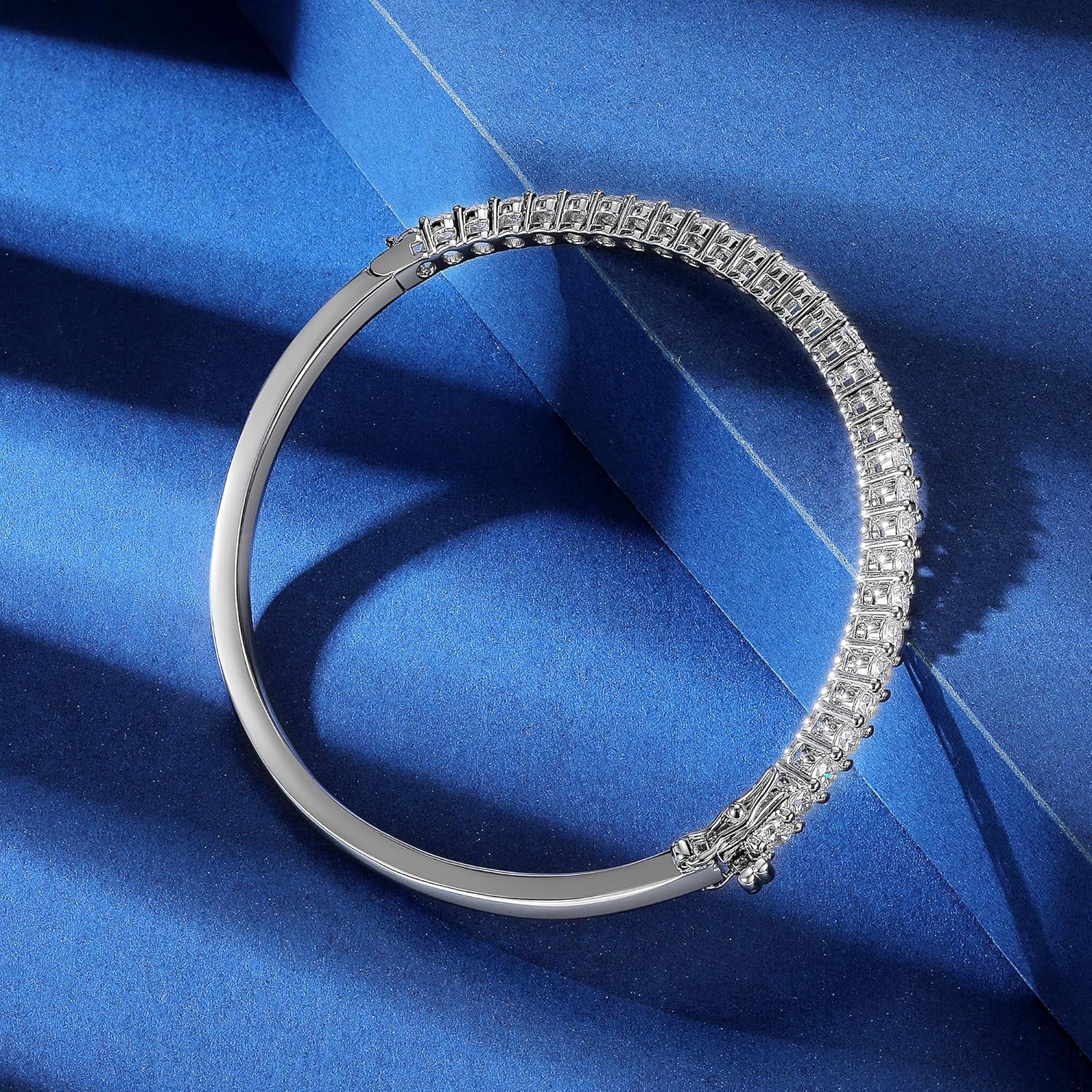 Gemsme Circle Cubic Zirconia Bangle,18K White Gold Plated 3mm Cubic Zirconia Bracelet Bangle for Women - Image 4