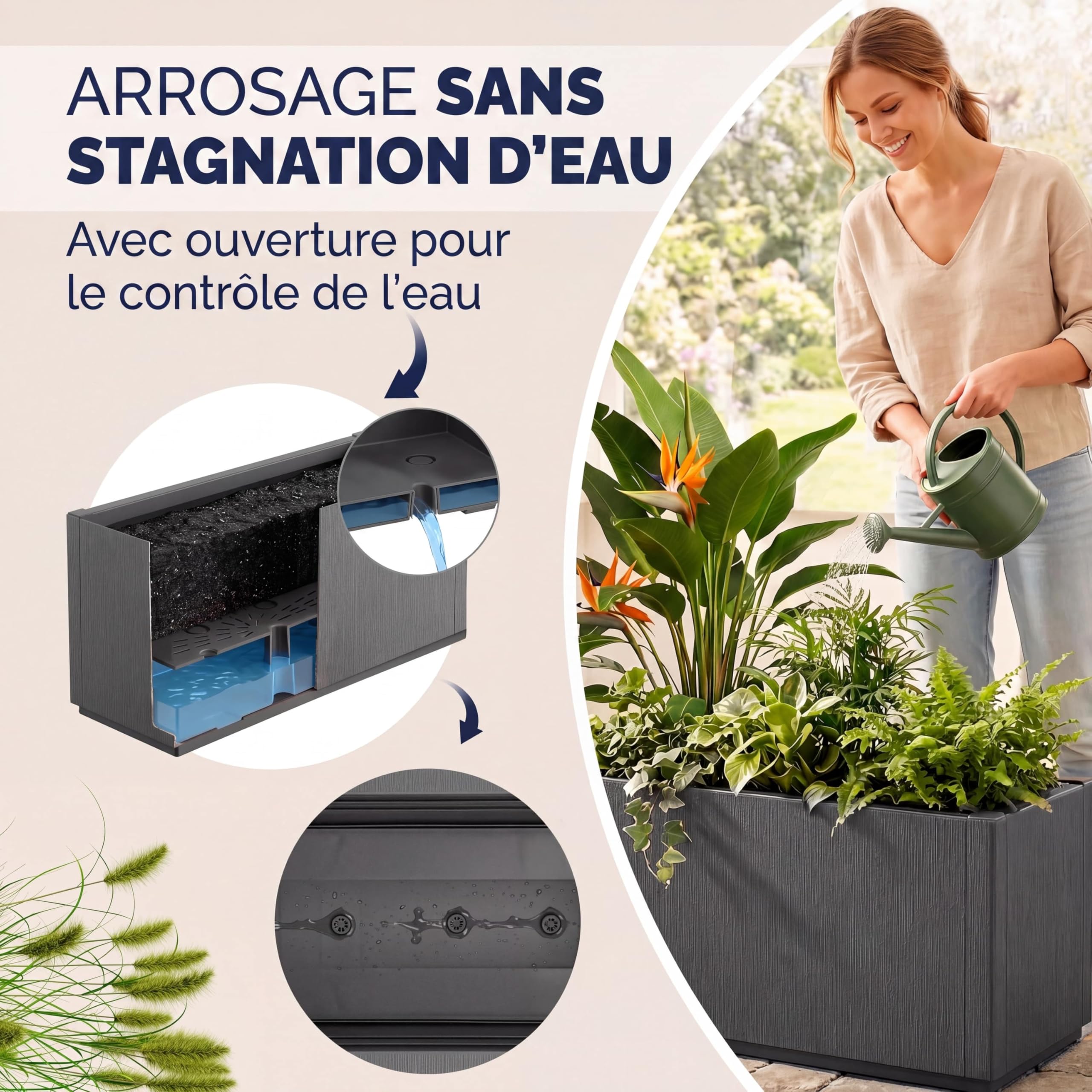 Casaria® 2X Jardinière Ethica Anthracite 80x36x36cm 80L résistante Fond d'écoulement Bac à Fleurs Pot de Fleurs Jardin Balcon