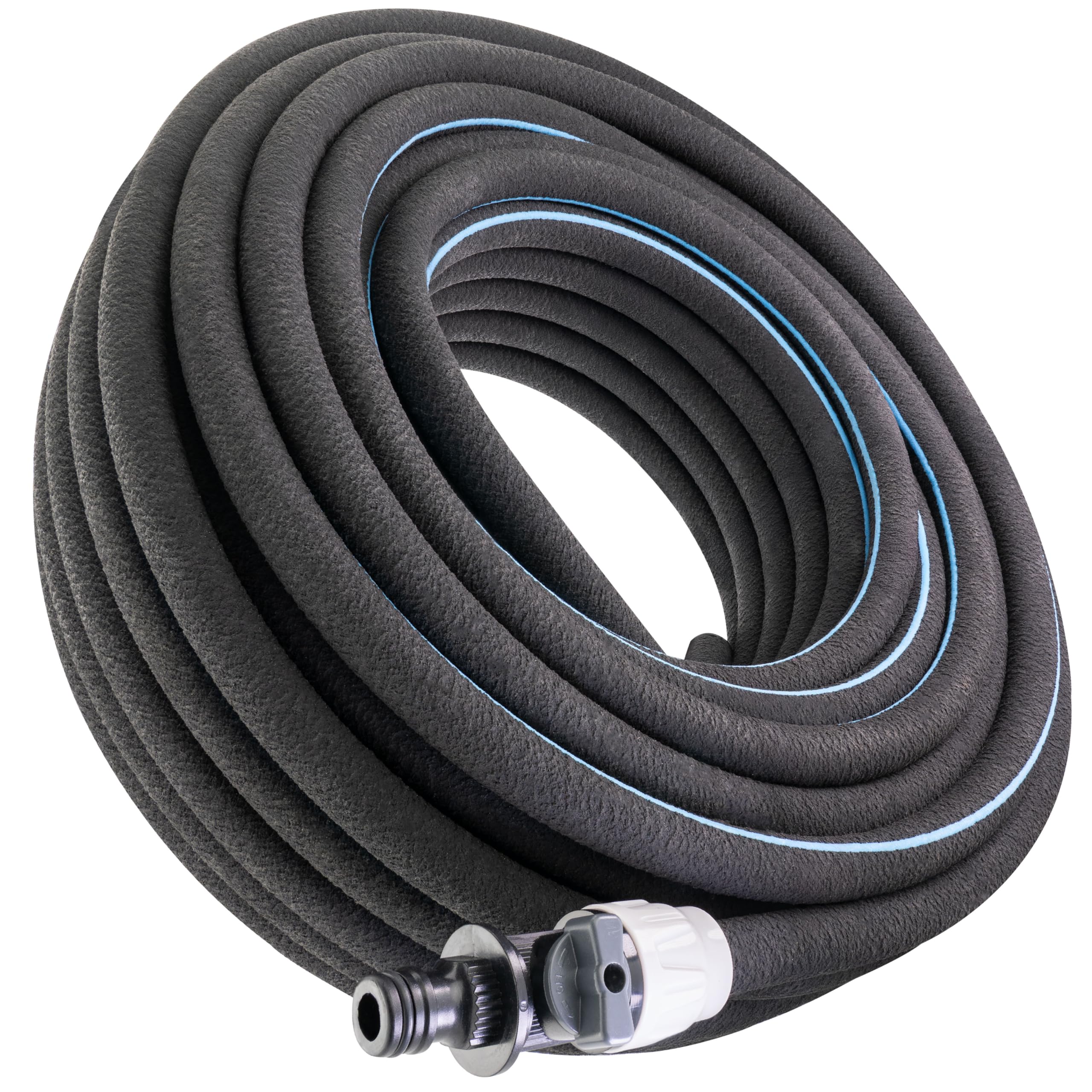 Poppstar Tubo poroso 15 m (tubo microforato per irrigazione giardino, diametro interno 1/2") con raccordo rapido per valvola manuale, nero