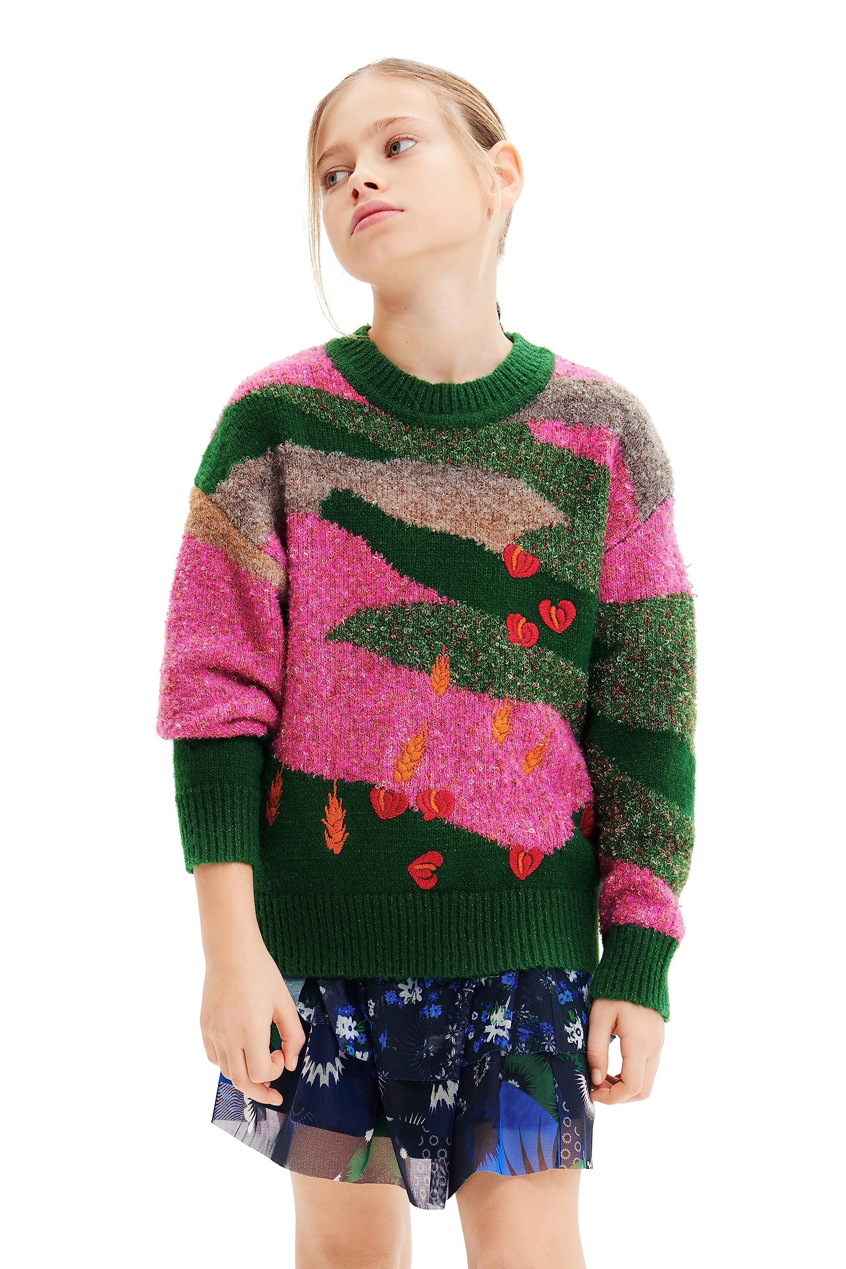 Pull Desigual Frankie pour fille en maille jacquard colorée