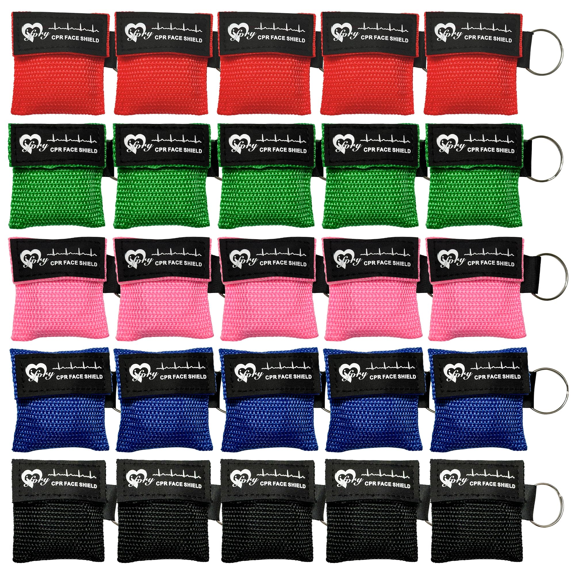 ifory 25 Packs CPR Face Shield with Keyring, CPR Pocket Mask Keychain for Emergency Kit with One Way Valve Breathing Barrier for First Aid or ADE