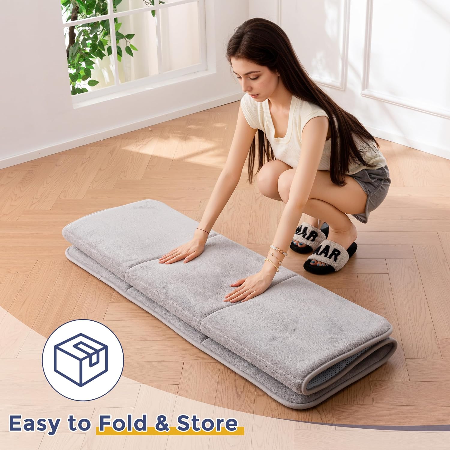 MAXYOYO 1.2" Thick Baby Play Mat for Floor, Foldable Playpen Mat, Tummy Time Foam Mat Ultra Soft Support, Padded Carpet with Non-Slip Backing for Infant,Kids and Toddler Crawling, Grey