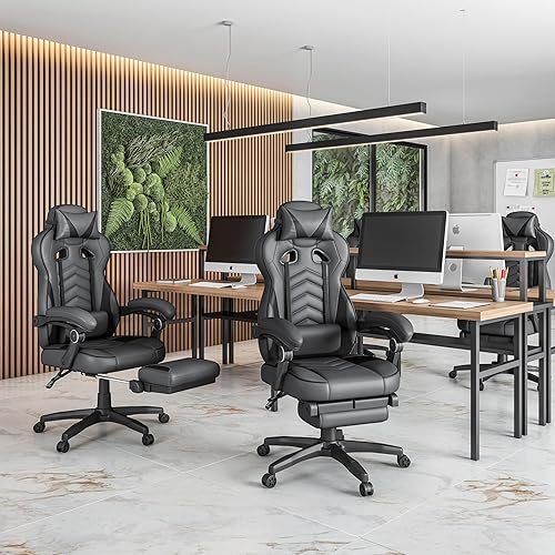 Miniatura 9 de Silla ejecutiva de oficina o juegos con reposapiés, silla de oficina acolchada de piel sintética con reclinable de 150 grados, soporte lumbar y