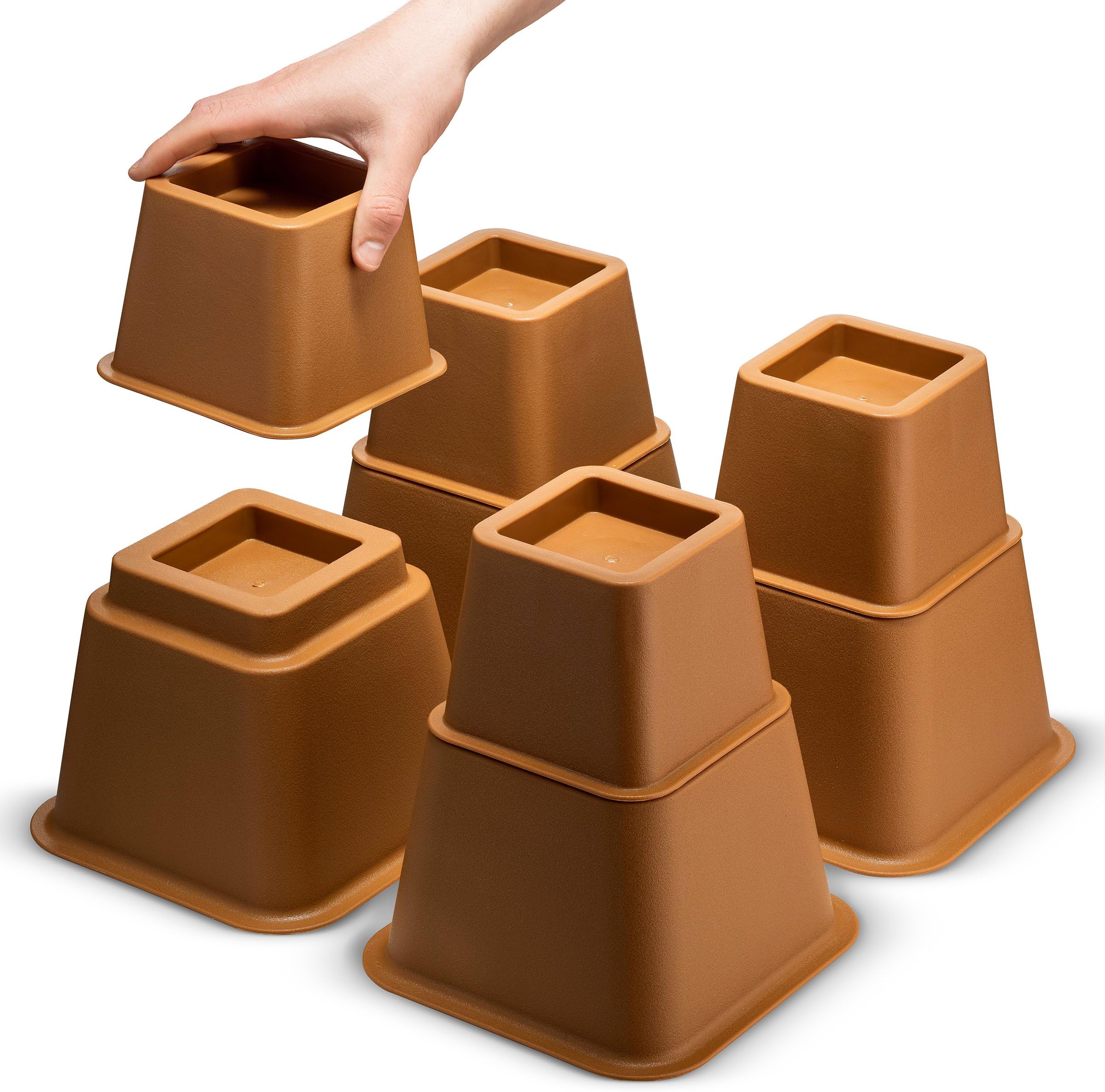 Define Essentials Heavy Duty Multi Height Bed Risers and Bed Lifts - Set of 4 Heavy Duty Adjustable Bed Lifts - Adjustable to 8, 5 or 3 Inch Heights (Brown)