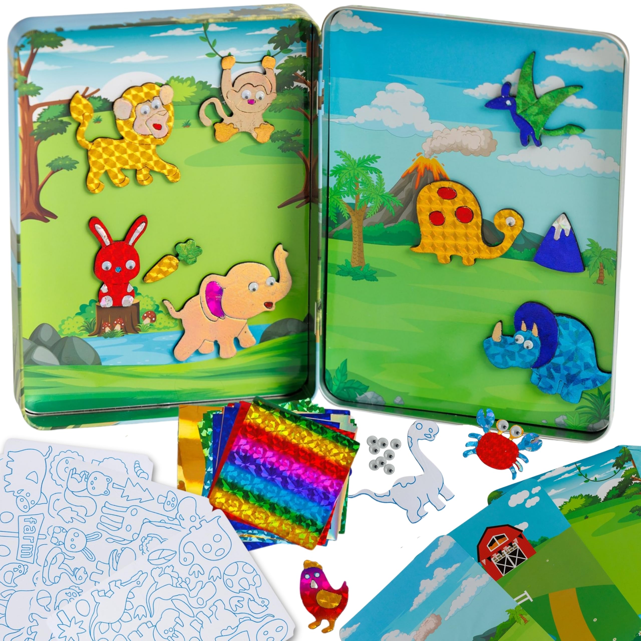 Foil Fun Art Kit for Kids - Reusable Animal Foil Art for Girls & Boys, DIY Mess-Free Girls Craft Kit w/Magnets, Ideal Travel Toy & in Car Activities for Kids (Tiere)