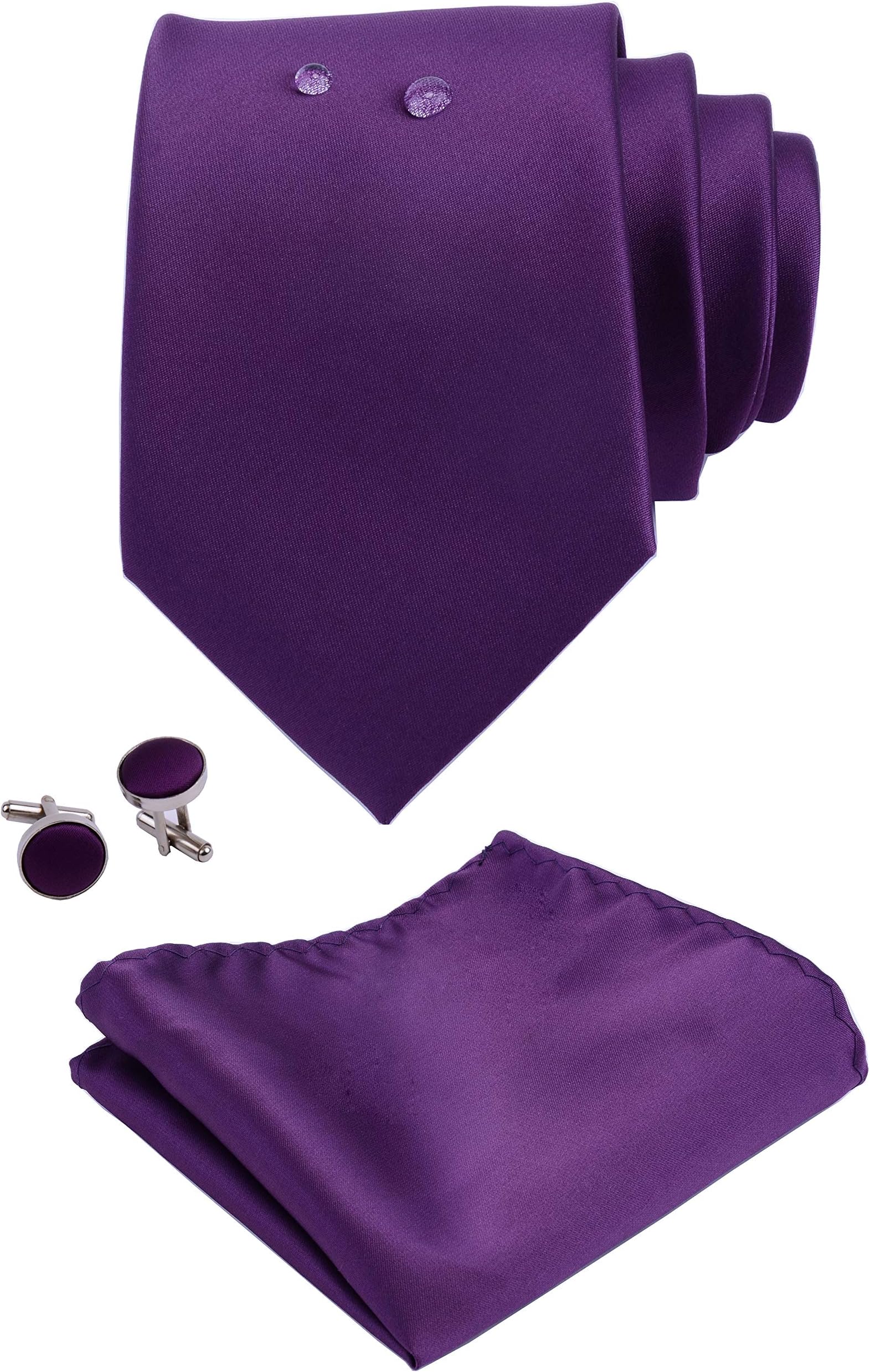 Solid Color Formal Necktie and Pocket Square Cufflinks Sets for Men + Gift Box