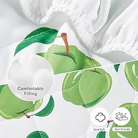 TILLYOU Pack and Play Sheet - Soft Quilted Crib Cover Pad, Toddlers Mattress Protector with 1\'\'-3\'\' Deep Pocket, Thick Play Yard Playpen Sheets, Crib Mattress Pad, 39x27, Green Apple