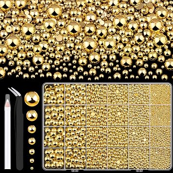 11000Pcs Flatback Pearls for Crafting Gold, Assorted Size 2/3/4/5/6/8/10mm Non Hotfix Half Pearl, Bedazzling Bead for DIY Crafts Clothing Tumblers Mugs Shoes Fabric Embellishment Nail Art Makeup