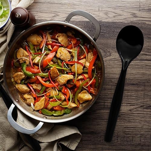 Miniatura 4 de Party Essentials Utensilios desechables de plástico resistente para bufés, eventos, fiestas, 18 cucharas de 10 pulgadas, color negro