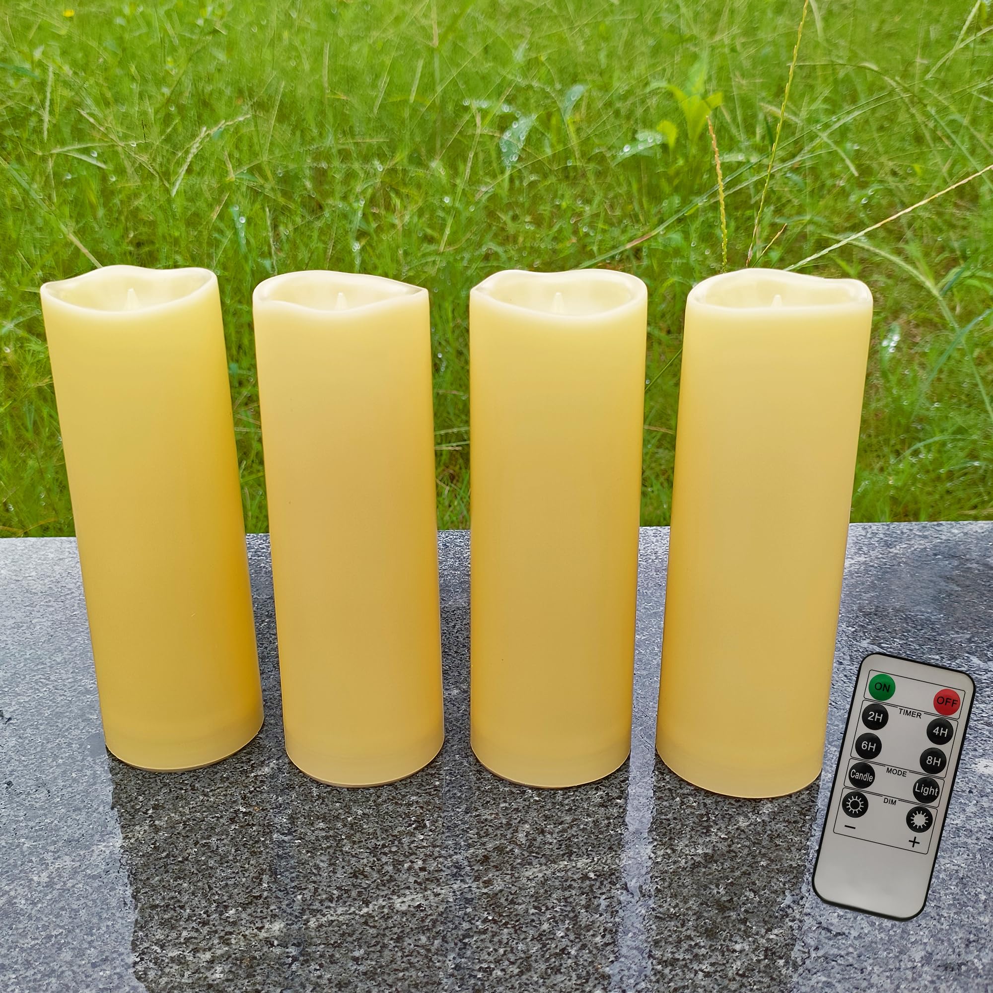 4 Pack LED Outdoor Flameless Pillar Candles with Remote and Timer, 2”x6”