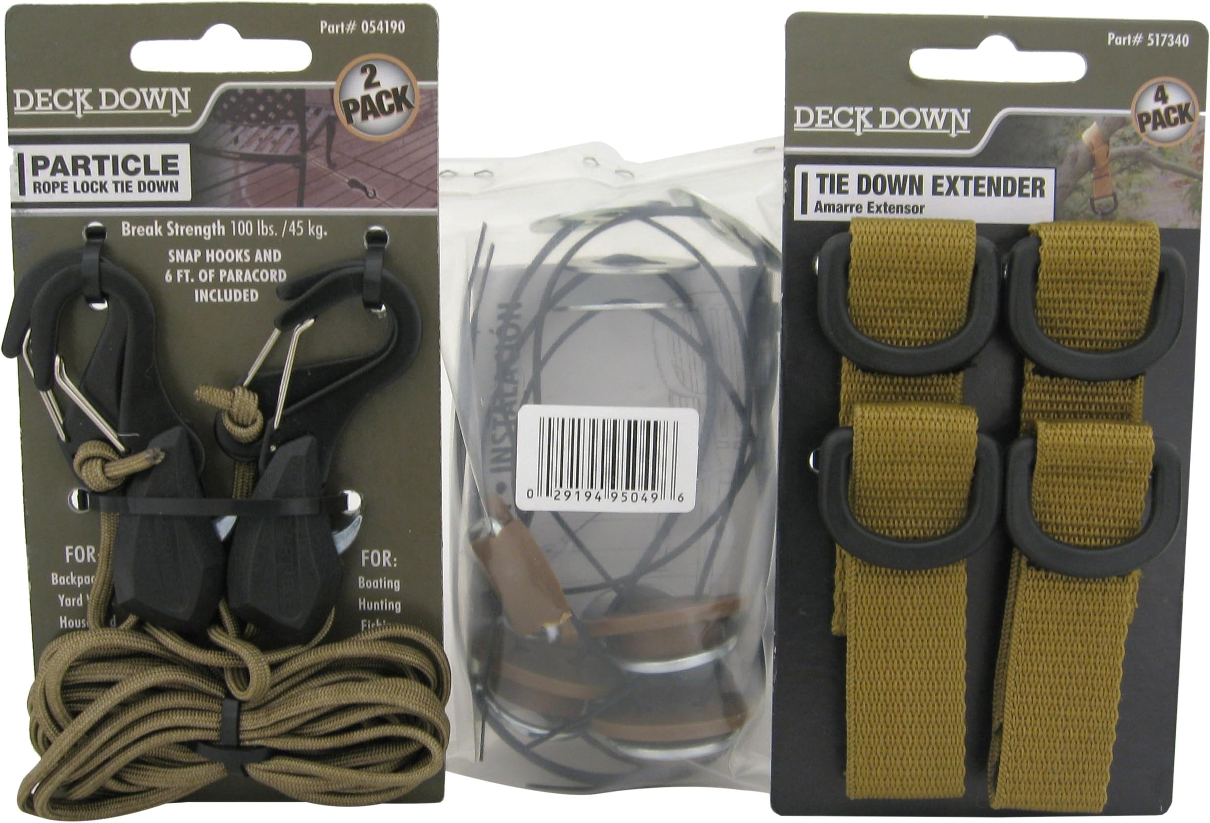 PROGRIP Deck Down 929590 Tie Down Bundle with Extension Straps (Pack of 4), Rope Lock Tie Down (Pack of 2) and Deck Anchors, Brown (Pack of 4)