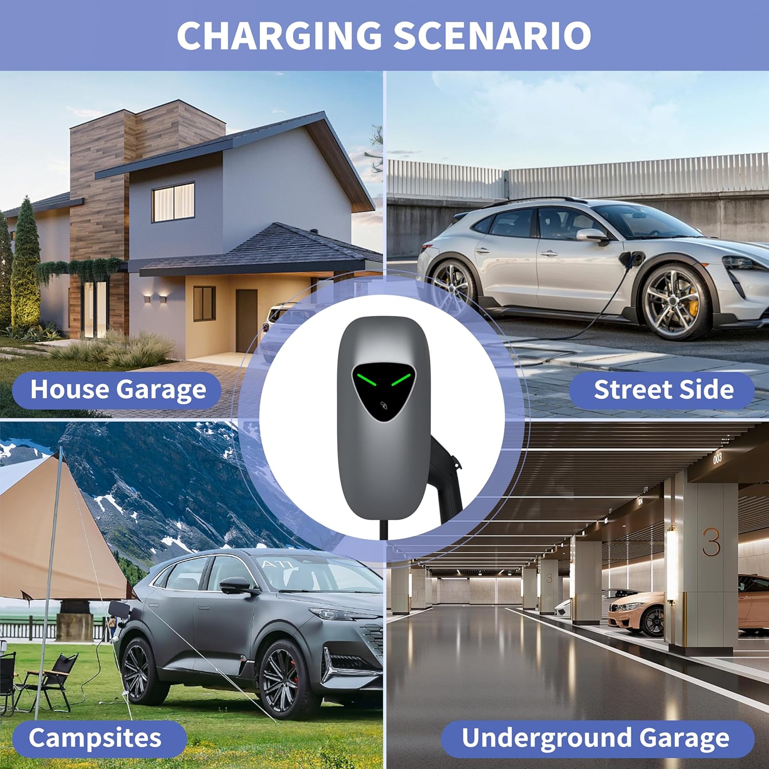Level 2 EV Charger 48Amp,Hardwired EV Charger with 25ft Cable,WiFi APP RFID Card,240V J1772 Electric Vehicle Charging Stations,11.5kW Wall Electric Car Chargers for Home,Outdoor,Indoor(Grey)