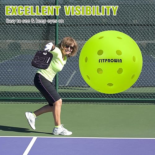 Miniatura 6 de FITPROWIN - Pelotas de pickleball para exteriores, 40 agujeros, bolas de pepinillo de alto rebote y durabilidad, paquete de 41236, gran visibilidad,