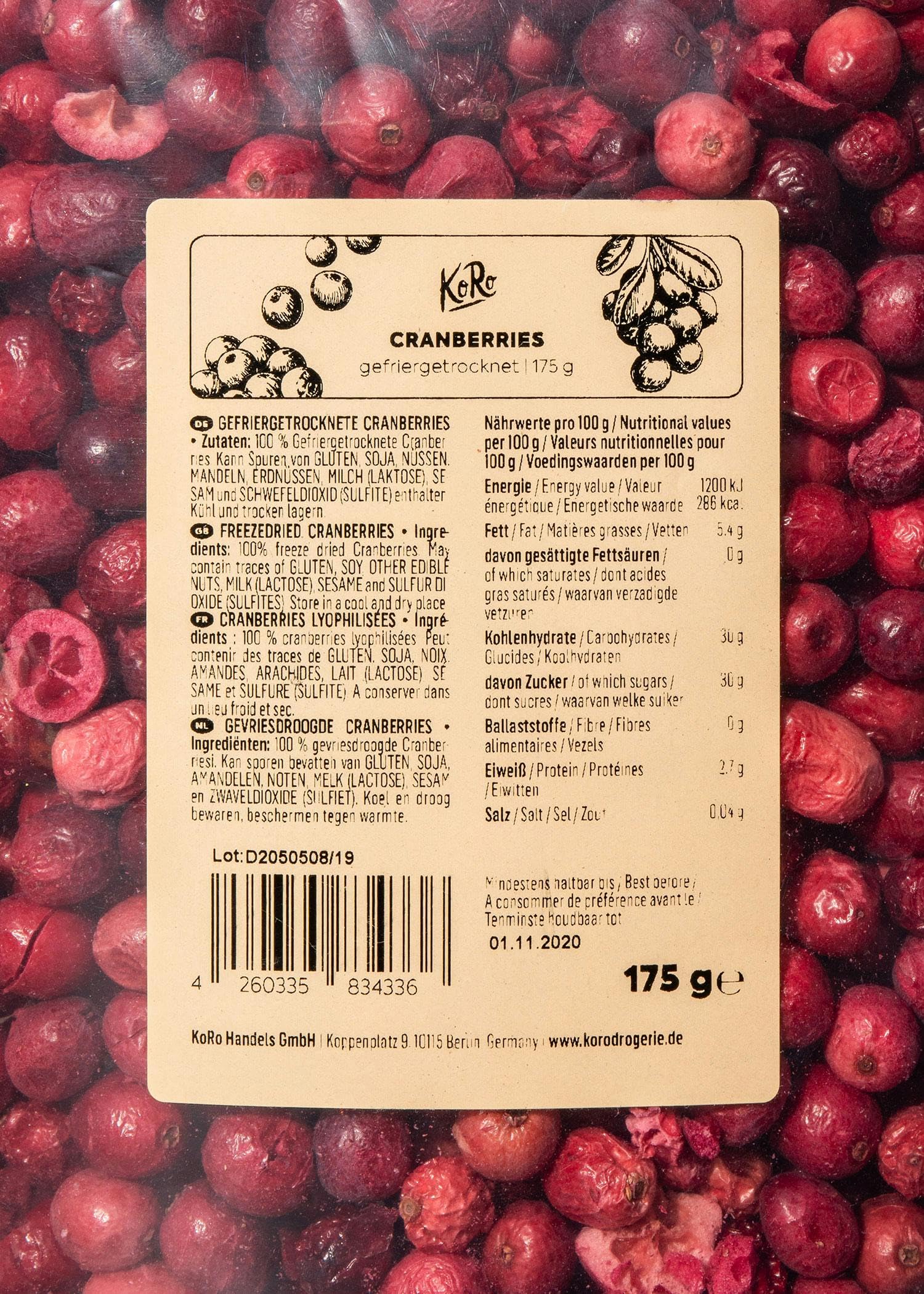 KoRo - Gefriergetrocknete Cranberrys 10 x 175 g
