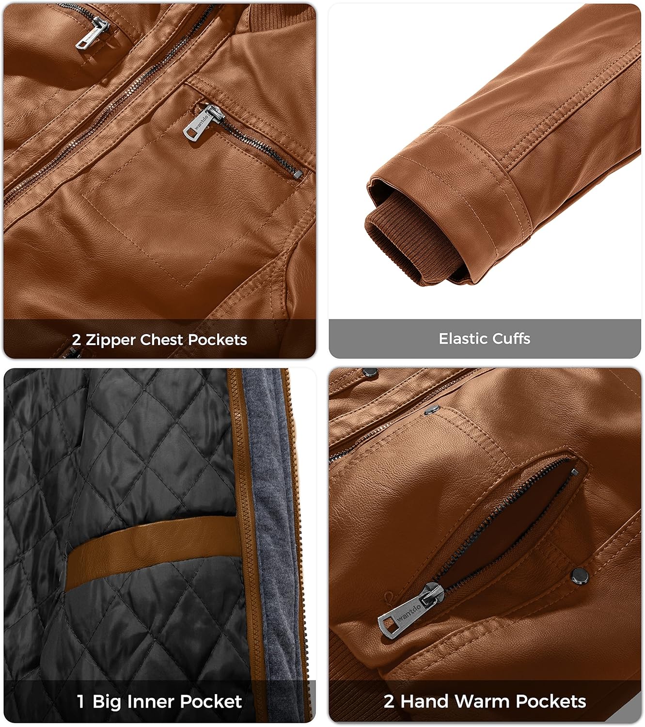 Wantdo Boy's Faux Leather Jacket Zipper Up Hoodie Zipper Coat with Removable Hood - Image 6