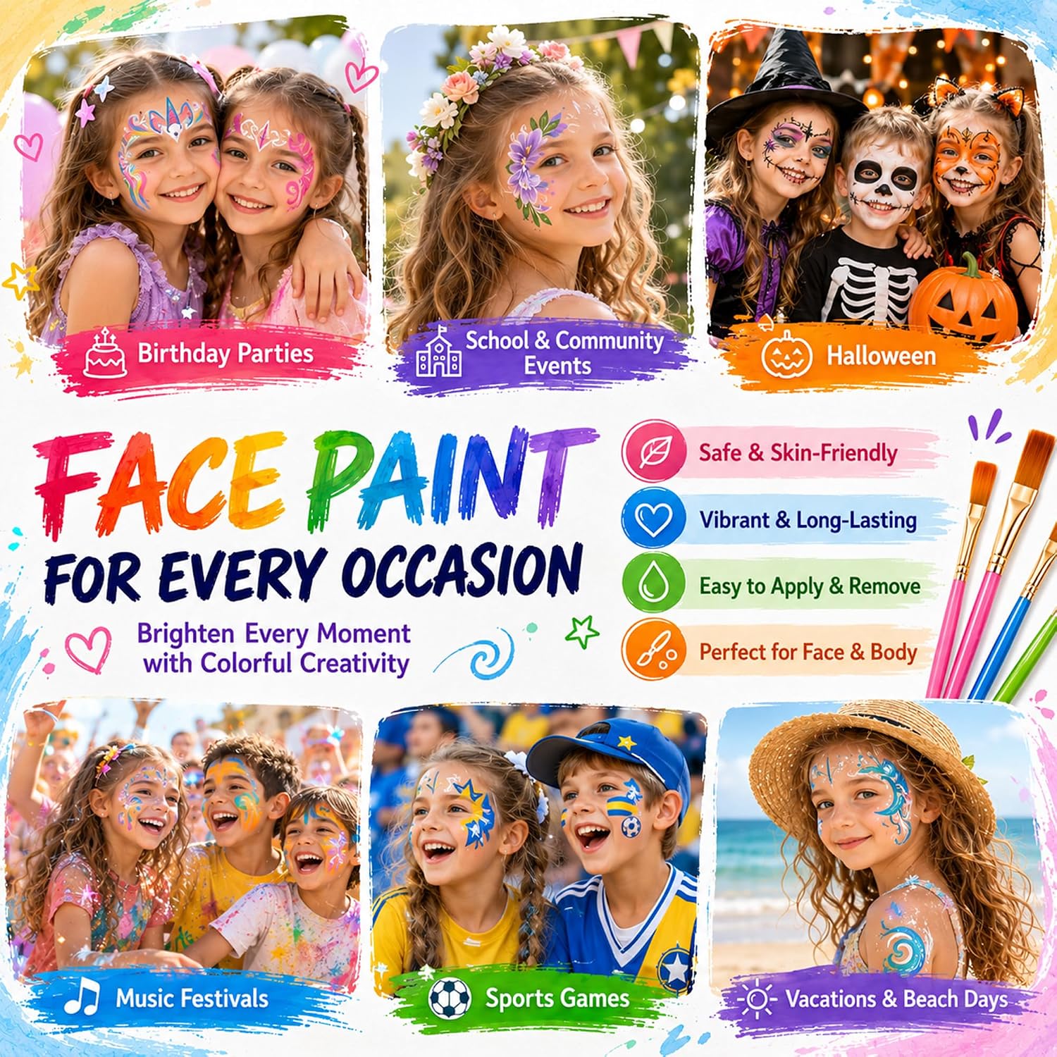 Face Painting Kit for Kids, 78-Color Non-Toxic Water Activated Face Palette