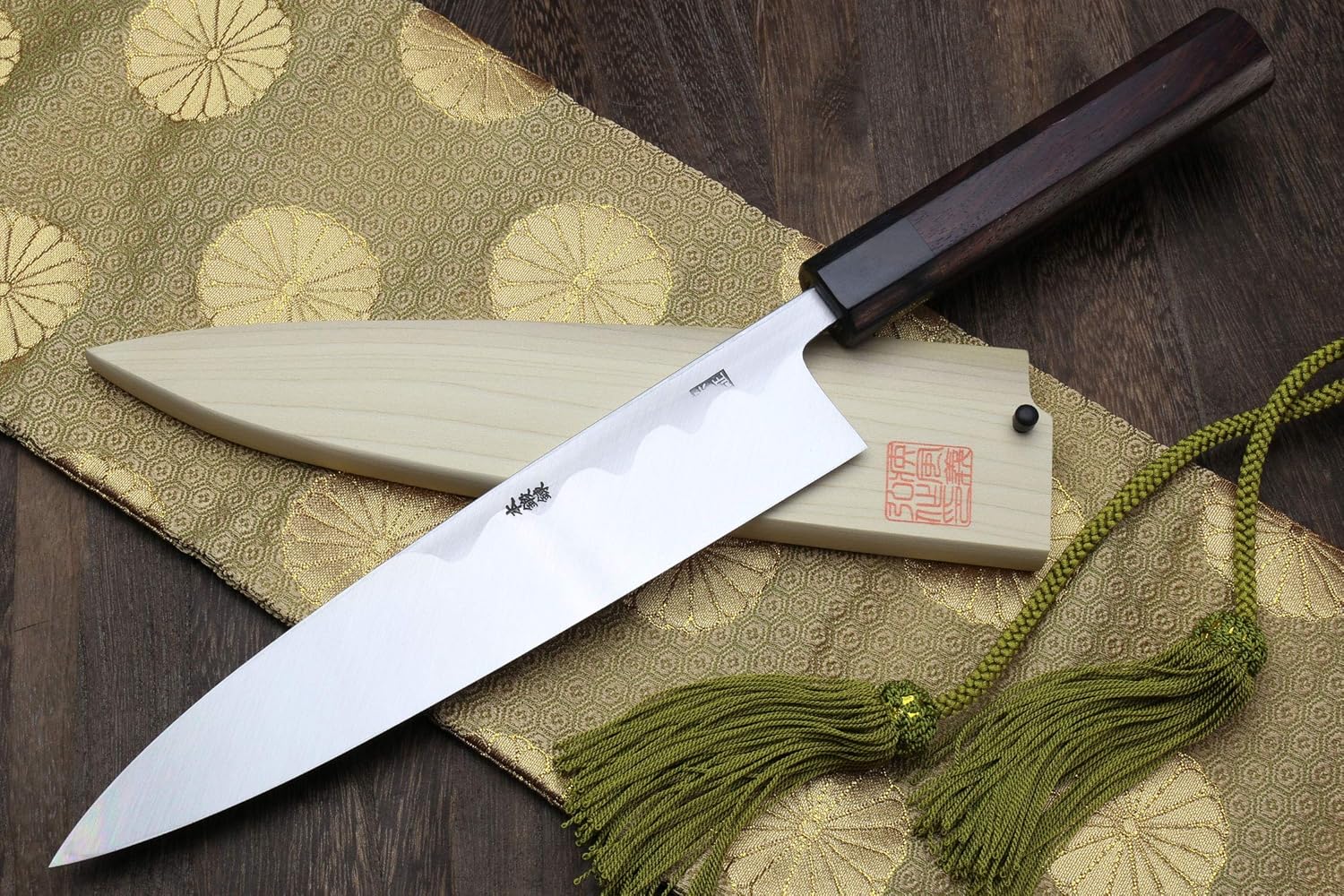 Yoshihiro Aonamiuchi Blue Steel #1 Mioroshi Filet Sushi Sashimi Japanese Chef Knife Rosewood Handle Single Bolster (9.5'' (240mm))