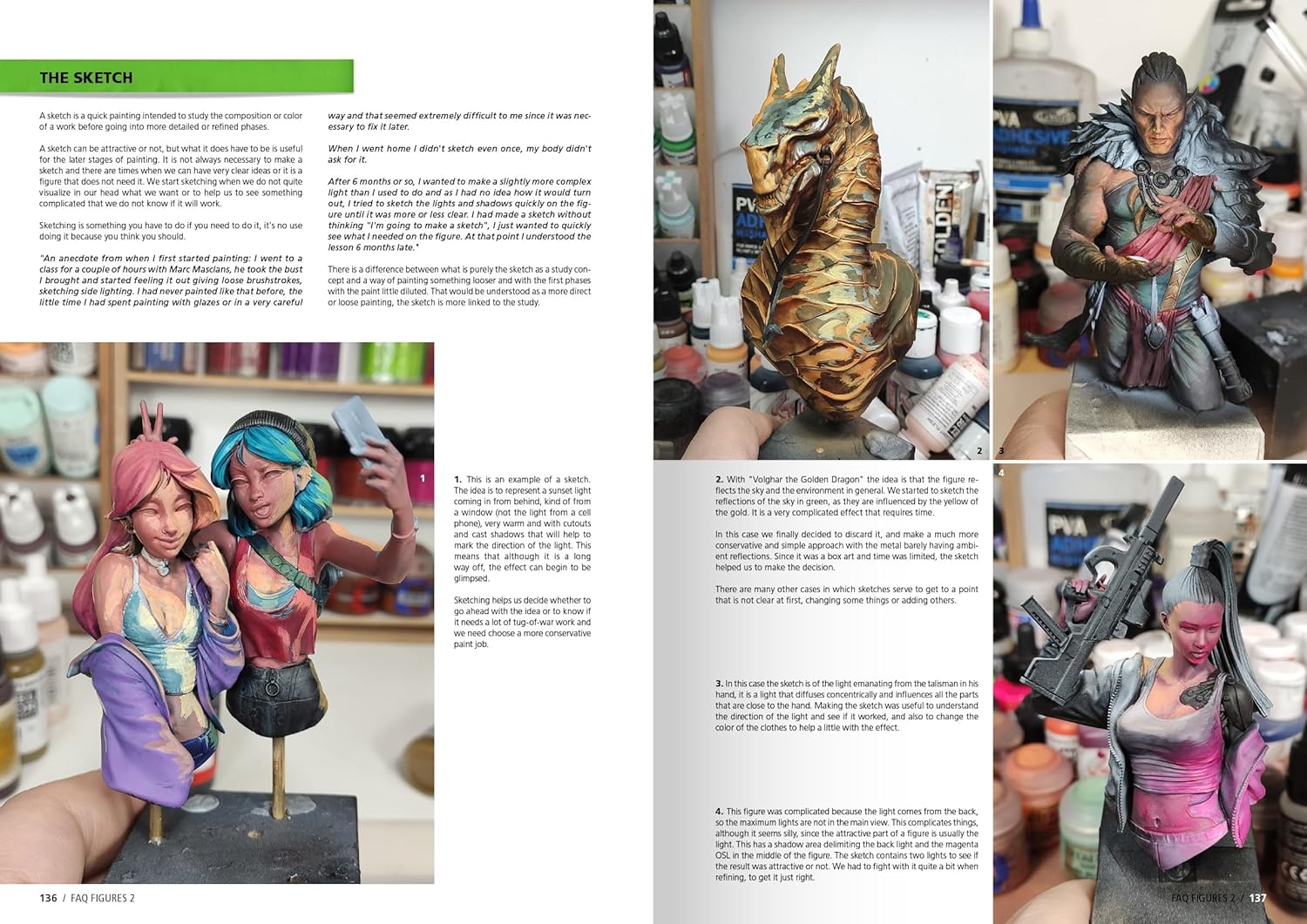 Page spread from AK Book AK525 showing 'The Sketch' section with painted figures