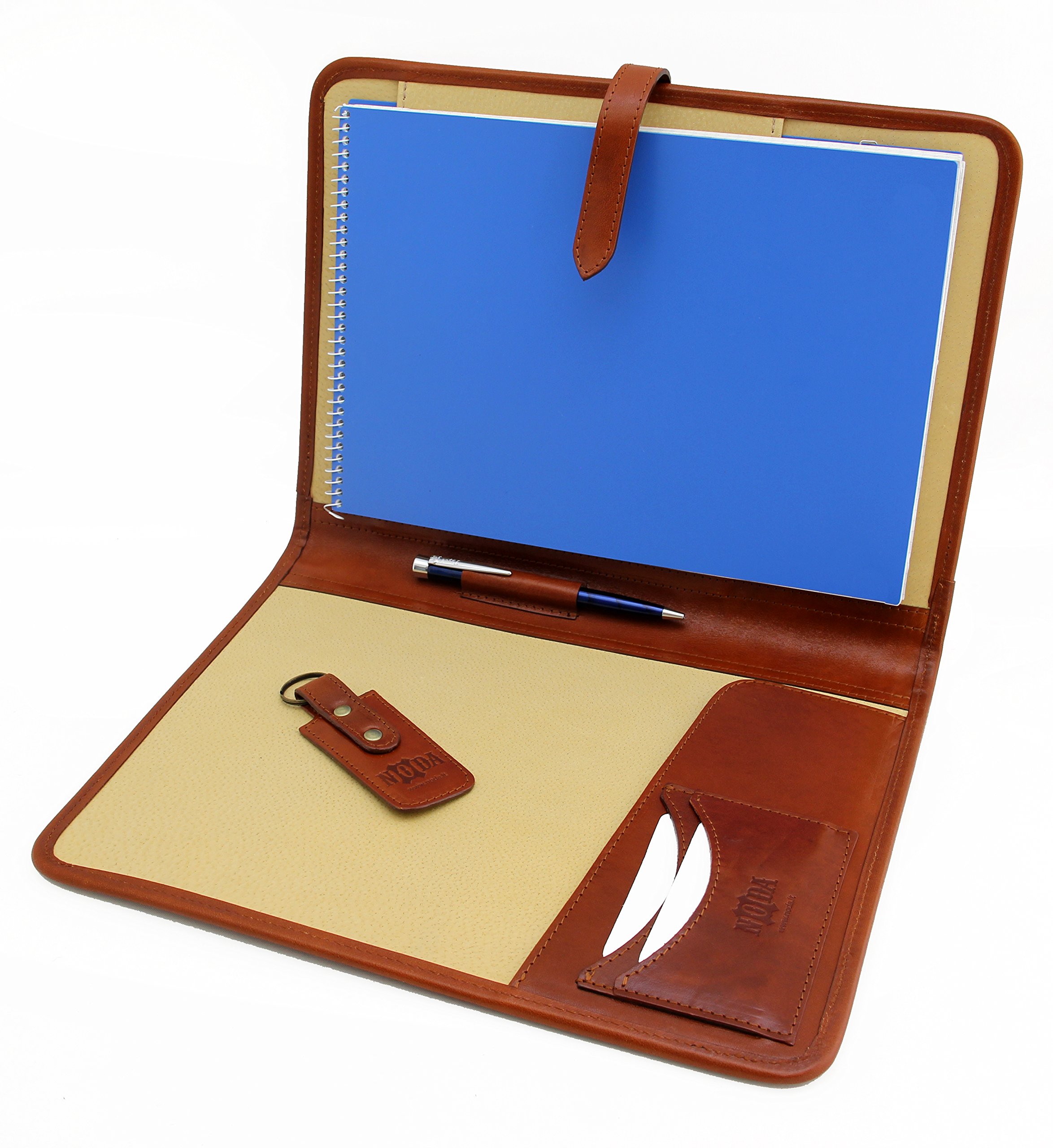 Carpeta de presentación profesional de piel italiana tamaño A4 para conferencias de negocios, carpeta de notas, cartera, funda de escritura coñac